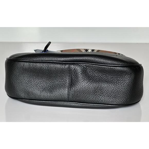 Burberry Hobo Leather Shoulder Bag Check Strap Black 81046821 Italy NWT $1750 - Picture 10 of 16